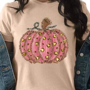 Womens Pumpkin Round Neck Short Sleeve T-Shirt Womens Fall Clothing